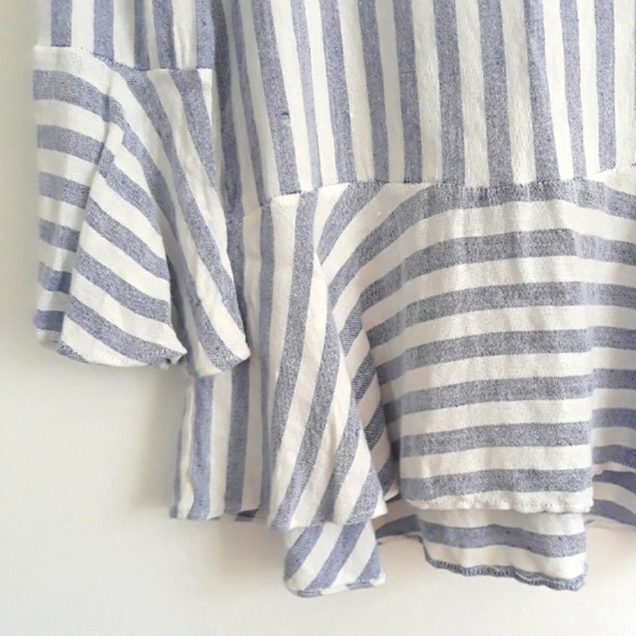 Alice + Olivia Long Sleeve Striped White & Blue Linen Blend Oversized Top XS - Picture 3 of 13